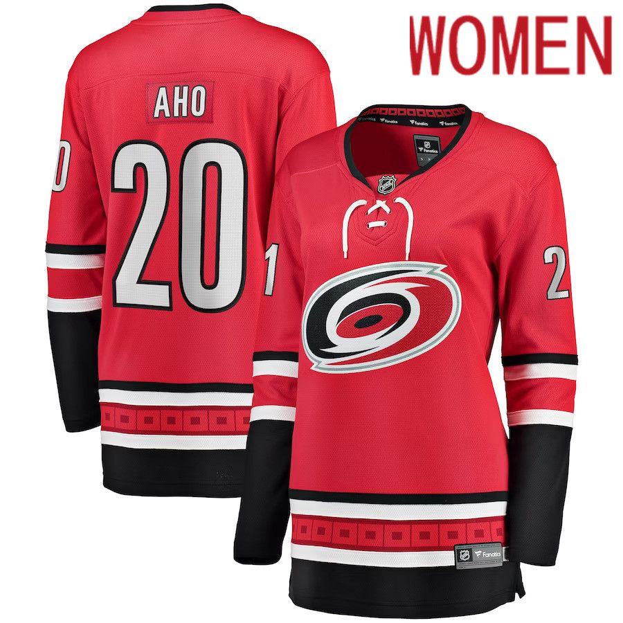 Women Carolina Hurricanes 20 Sebastian Aho Fanatics Branded Red Home Breakaway Player NHL Jersey